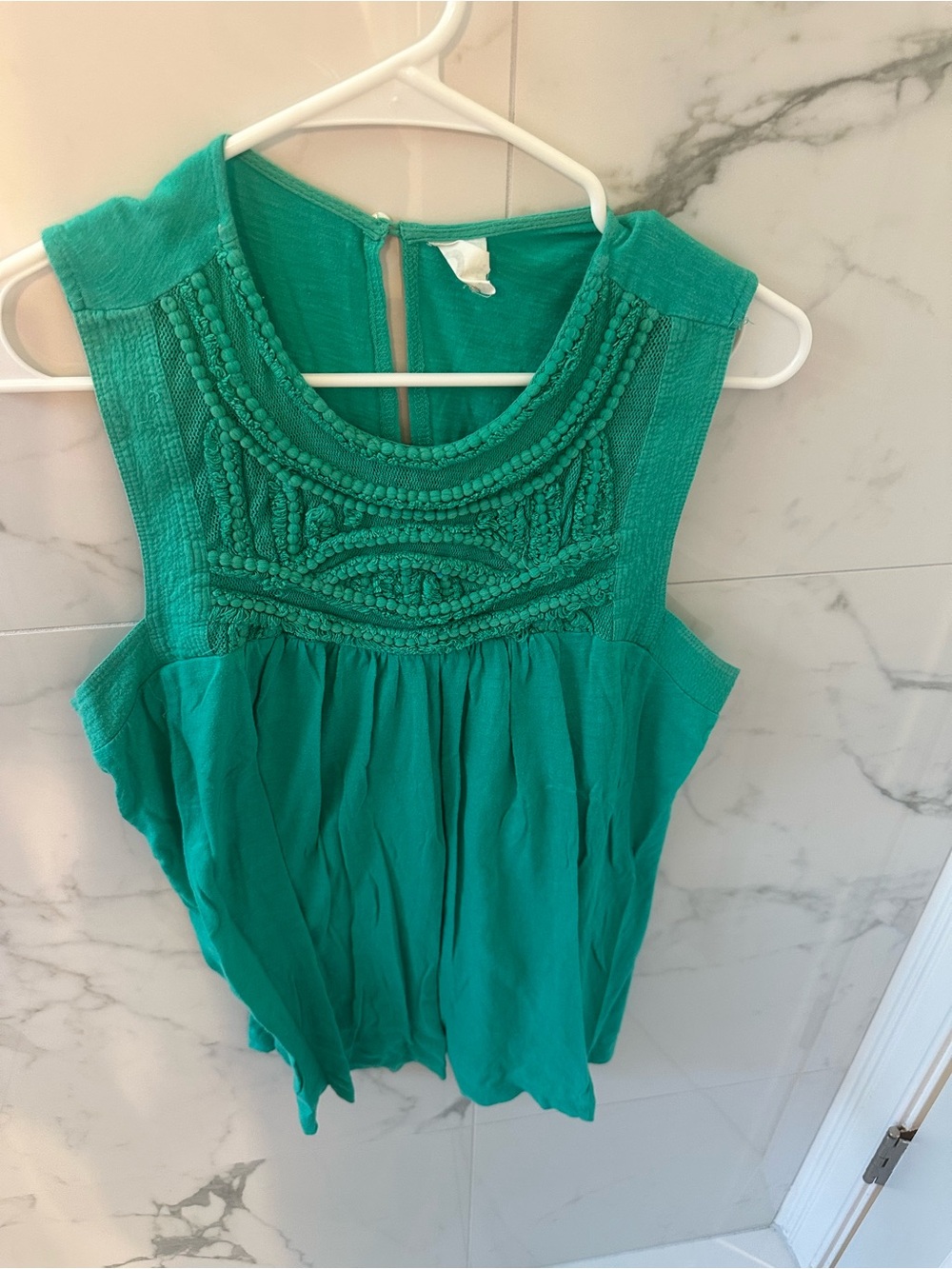Anthropologie Teal Green Embroidered Sleeveless Camisole